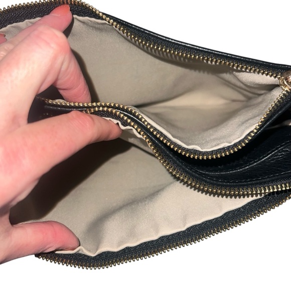 Valentina Triple Compartment Black Leather Shoulder Bag Tan Details - Picture 6 of 12